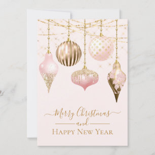 Elegant Blush Pink Gold Ornaments Merry Christmas Card