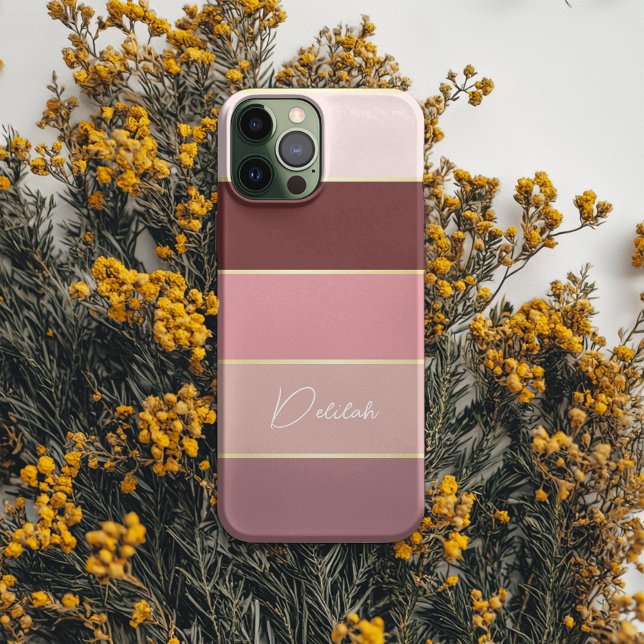 Elegant blush pink gold Personalised Colour Stripe Case-Mate iPhone Case (Creator Uploaded)