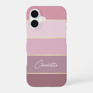 Elegant blush pink gold Personalised Colour Stripe iPhone 16 Case