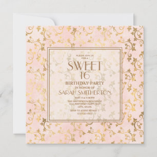 Elegant Blush Pink Gold Sweet 16 Invitation