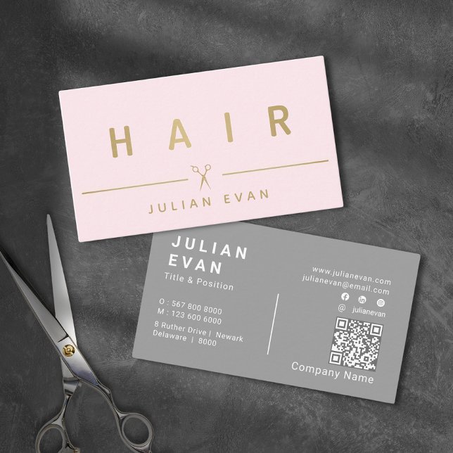 Elegant Blush Pink & Gold Typography Hair Stylist Business Card (Elegant Blush Pink & Gold Typography Hair Stylist Business Card)