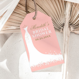 Elegant Blush Pink Gold Wedding Gown Shower Favour Gift Tags