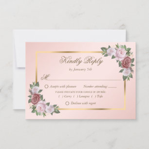 Elegant Blush Pink Gold Wedding RSVP Cards