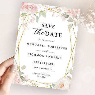 Elegant Blush Pink & Gold Wedding Save The Date Invitation