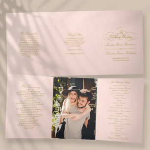 Elegant Blush Pink & Gold Wedding Tri-Fold Programme