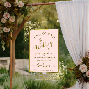 Elegant Blush Pink & Gold Wedding Welcome Acrylic Sign