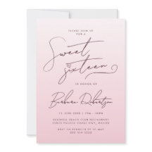 Elegant Blush Pink Gradient Script Sweet Sixteen
