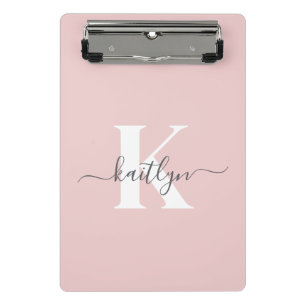 Elegant Blush Pink Gray Script Monogram Mini Clipboard