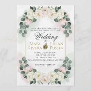 Elegant Blush Pink & Green Floral Wedding Invitati Invitation