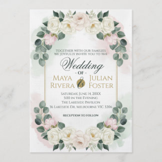 Elegant Blush Pink & Green Floral Wedding Invitati Invitation
