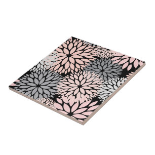 Elegant Blush Pink Grey Dahlia Floral Tile