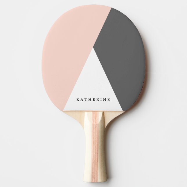 Elegant blush pink & grey geometric triangles ping pong paddle (Front)