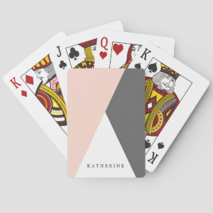 Elegant blush pink & grey geometric triangles playing cards
