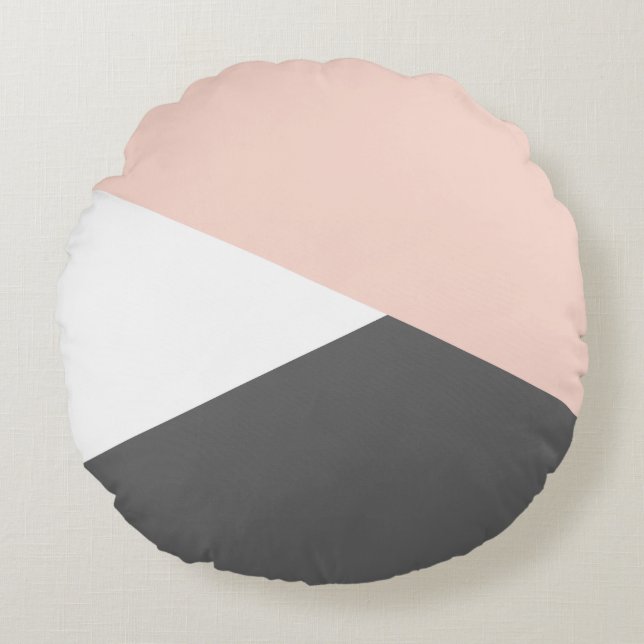 Elegant blush pink & grey geometric triangles round cushion (Front)