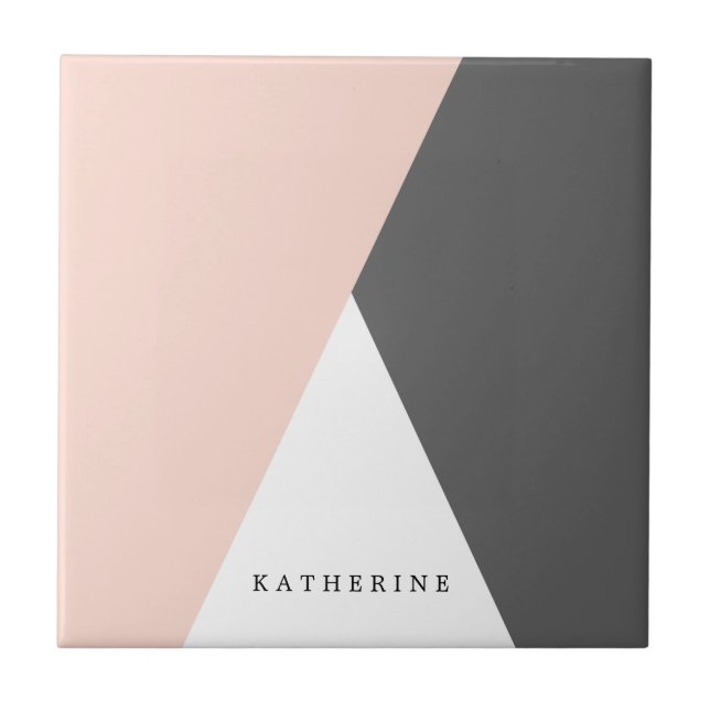Elegant blush pink & grey geometric triangles tile (Front)