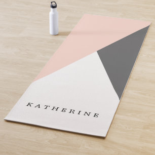Elegant blush pink & grey geometric triangles yoga mat