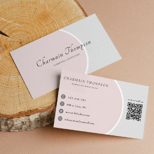 Elegant Blush Pink Grey QR Code Connect with us Bu Business Card