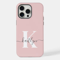 Elegant Blush Pink Grey Script Monogram
