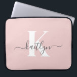 Elegant Blush Pink Grey Script Monogram Laptop Sleeve<br><div class="desc">This simple,  elegant 15" blush pink laptop sleeve with your first name in a trendy script font in grey and your first initial in a modern cap font in white is perfect for you.  It's stylish and trendy and yet very classic. It's unique - like you!</div>