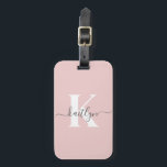 Elegant Blush Pink Grey Script Monogram Luggage Tag<br><div class="desc">This simple, elegant blush pink luggage tag with your first name in a trendy script font in grey and your first initial in a modern cap font in white on one side and a slide in card for your name, address and phone number on the other would look fabulous on...</div>