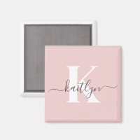 Elegant Blush Pink Grey Script Monogram