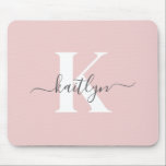 Elegant Blush Pink Grey Script Monogram Mouse Pad<br><div class="desc">This simple,  elegant blush pink mousepad with your first name in a trendy script font in grey and your first initial in a modern cap font in white is perfect for your office/desk.  It's stylish and trendy and yet very classic.</div>