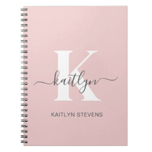 Elegant Blush Pink Grey Script Monogram Notebook