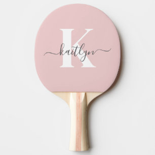 Elegant Blush Pink Grey Script Monogram Ping Pong Paddle
