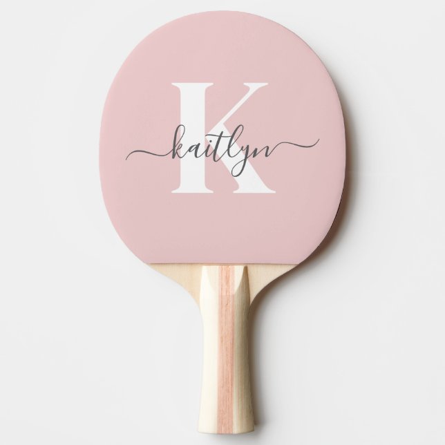 Elegant Blush Pink Grey Script Monogram Ping Pong Paddle (Front)