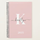 Elegant Blush Pink Grey Script Monogram Planner<br><div class="desc">This simple, elegant blush pink 5.5 x 8.5 soft planner with your first name in a trendy script font in grey and your first initial in a modern cap font in white is perfect for you. It's stylish and trendy and yet very classic. It will make keeping appointments, meetings, deadlines,...</div>