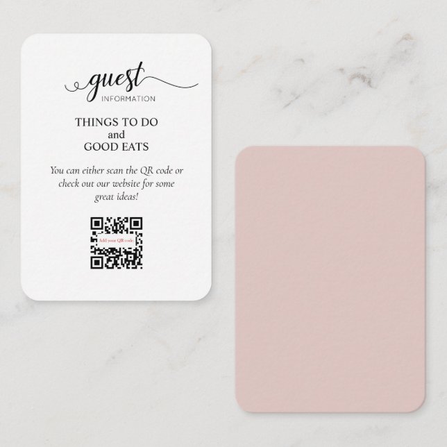 Elegant Blush Pink Guest Information QR Code Enclosure Card (Front/Back)