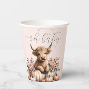 Elegant blush pink HIghland cow babyshower Paper Cups