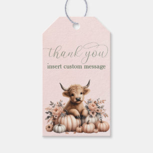 Elegant Blush Pink Highland cow thank you gift tag