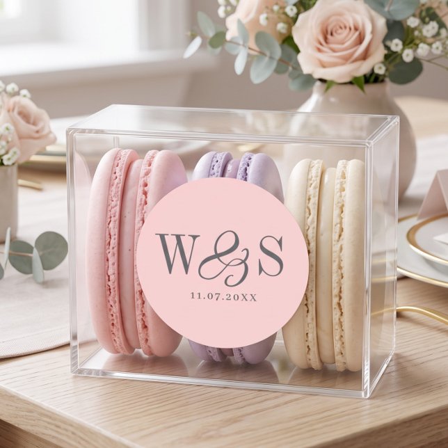 Elegant Blush Pink initial wedding couples Classic Round Sticker (Creator Uploaded)
