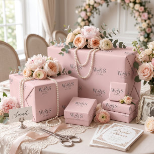 Elegant Blush Pink initial wedding couples Wrapping Paper