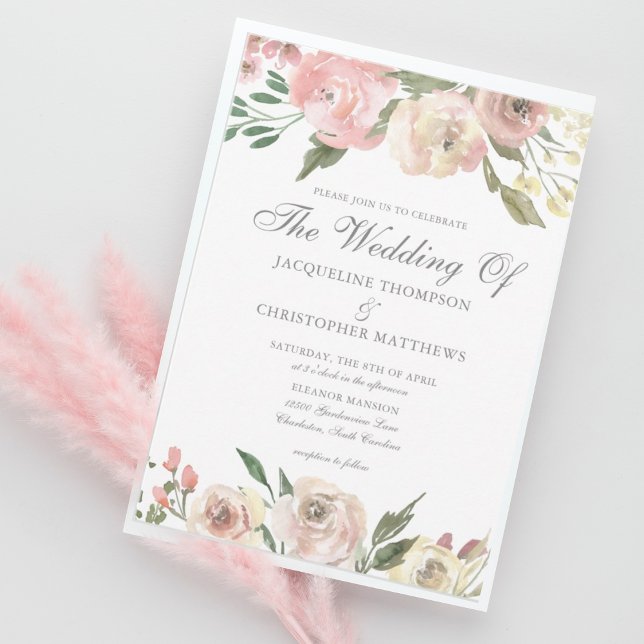 Elegant Blush Pink Ivory Floral Spring Wedding Invitation (Creator Uploaded)