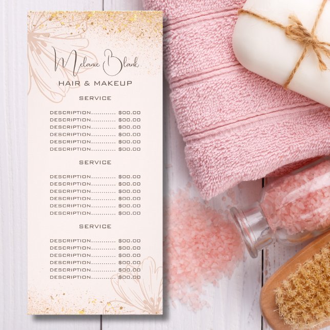 Elegant Blush Pink Ivory Flower Salon Price List Rack Card (Creator Uploaded)