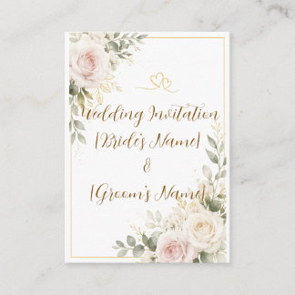Elegant Blush Pink & Ivory Roses Gold Wedding Flor Enclosure Card