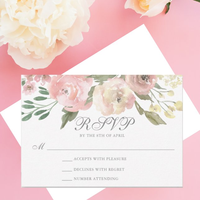 Elegant Blush Pink Ivory Sage Floral Wedding RSVP Card (Creator Uploaded)