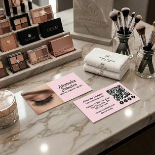 Elegant Blush Pink Lash Makeup Artist QR Code Business Card