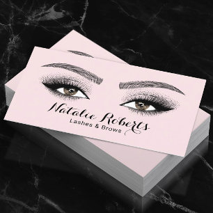 Elegant Blush Pink Lashes & Brows Beauty Salon Business Card