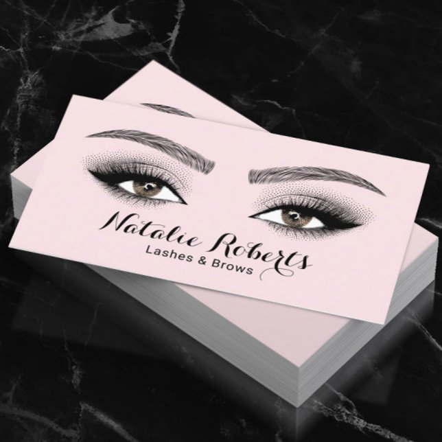 Elegant Blush Pink Lashes & Brows Beauty Salon Business Card (Creator Uploaded)
