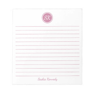 Elegant Blush Pink Lined Monogram Personalised Notepad