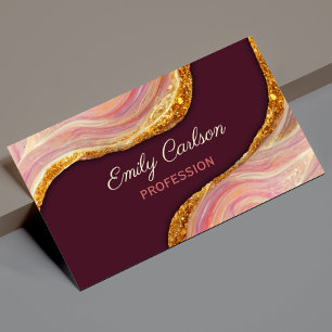 Elegant blush pink marble art faux gold glitter bu magnetic business card
