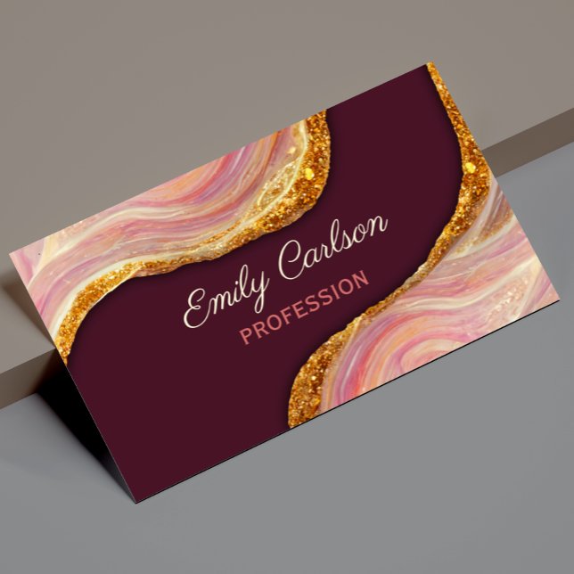 Elegant blush pink marble art faux gold glitter bu magnetic business card (Creator Uploaded)