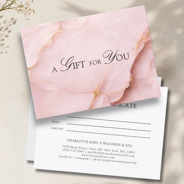 Elegant Blush Pink Marble Gift Certificate (A Gift for You! Blush Pink Gold Marble Gift Certificate)