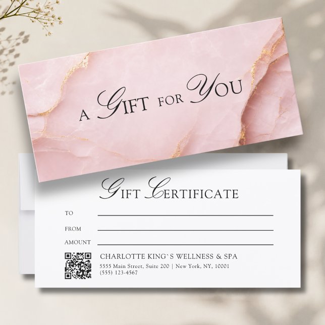 Elegant Blush Pink Marble QR Code Gift Certificate (A Gift for You! Blush Pink Gold Marble QR Code)