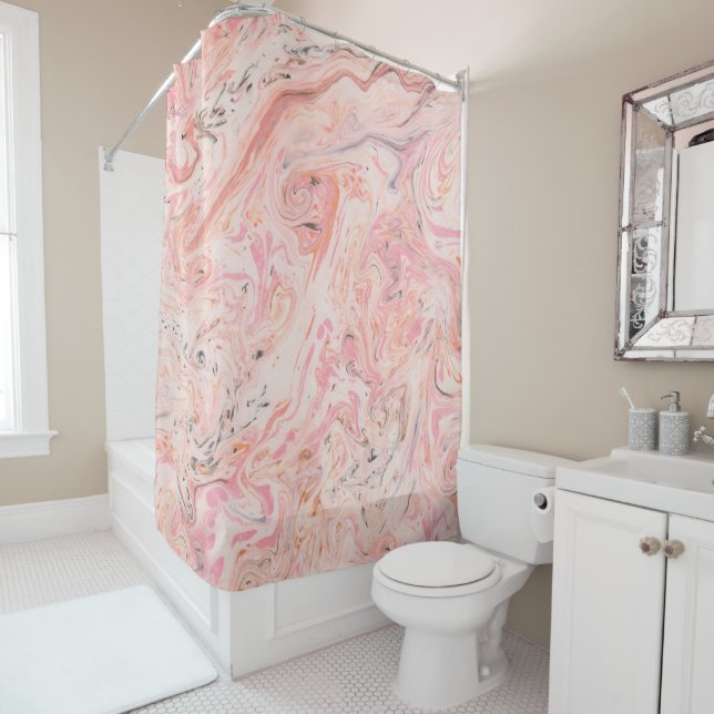 Elegant Blush Pink Marble Shower Curtain (In Situ)