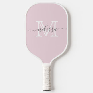 Elegant Blush Pink Minimal Name and Monogram Pickleball Paddle