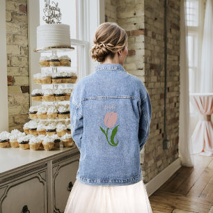 Elegant Blush Pink Minimalist Tulip Floral Denim Jacket